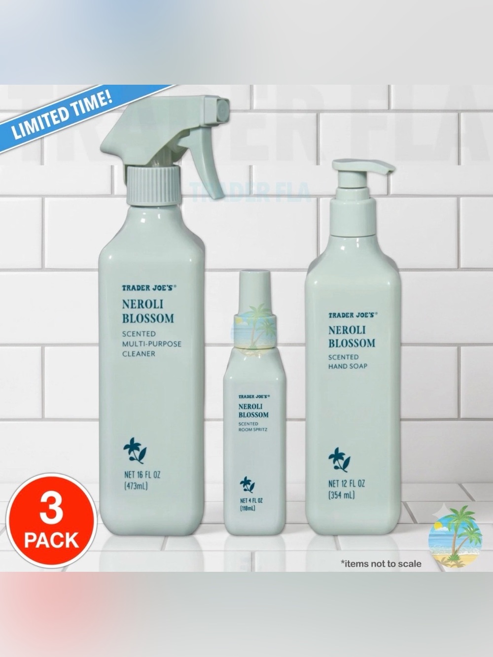 Set of Trader Joe's Neroli Blossom Scented Cleaner, Room Spray & Hand Soap New!